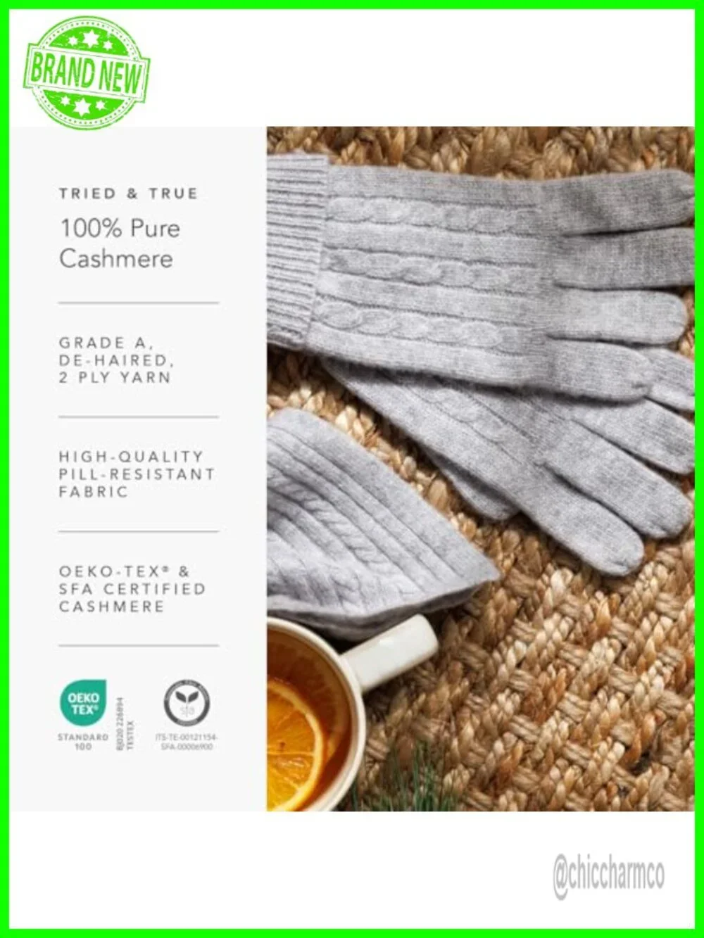 100% Pure Cashmere Cable Knit Gloves for Women